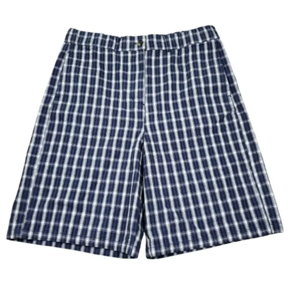 Urban Outfitters Playa Plaid Longline Shorts Size Large Blue White Relaxed Baggy